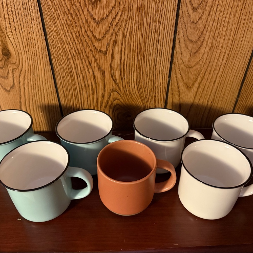Elegant Enamel Mug Set - Cream, Mint, and Orange